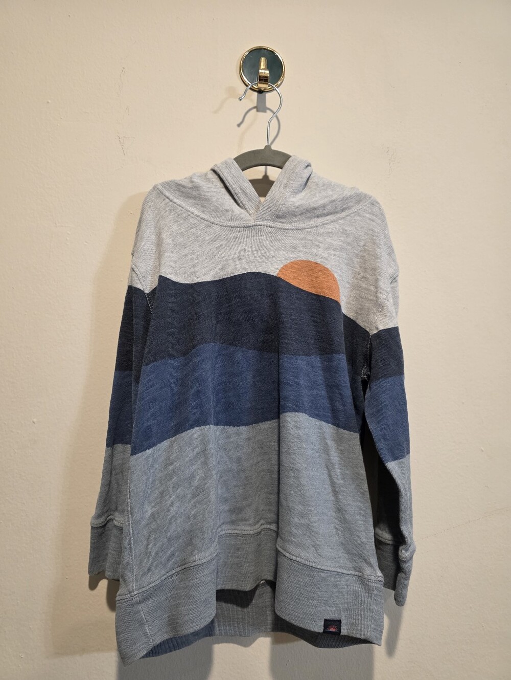 Faherty Kids Graphic Sunset Slub Knit Hoodie – Size 8 Grey Blue